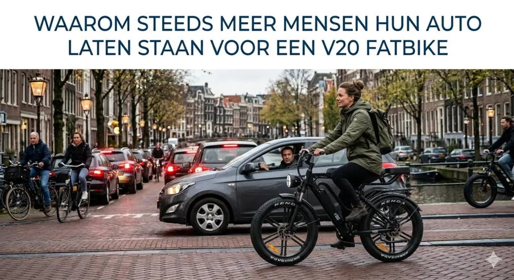 Meer mensen hun auto laten staan voor een V20 Fatbike