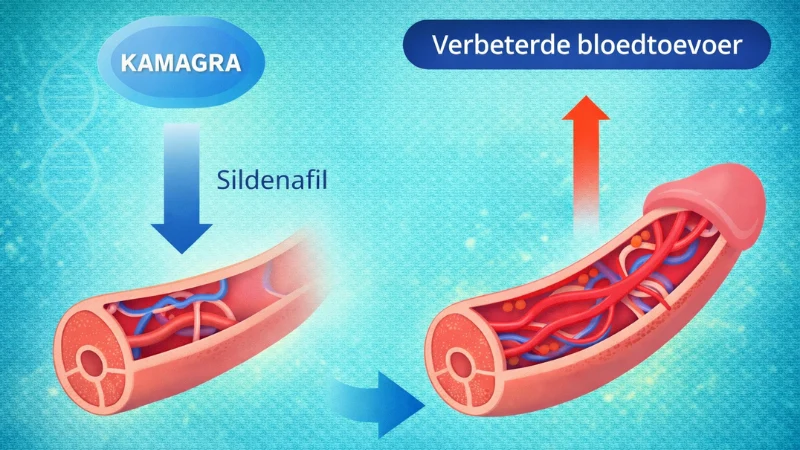 Uitleg hoe Kamagra werkt met verbeterde bloedtoevoer door Sildenafil