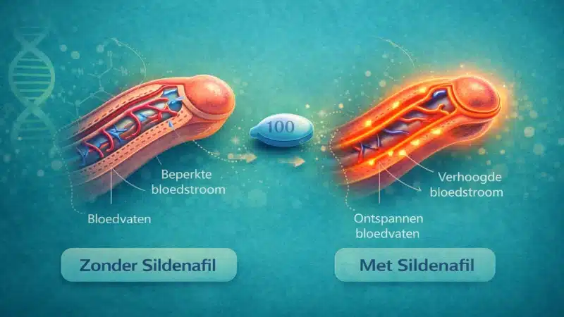 Uitleg hoe Sildenafil werkt met verbeterde bloedstroom en ontspanning van bloedvaten