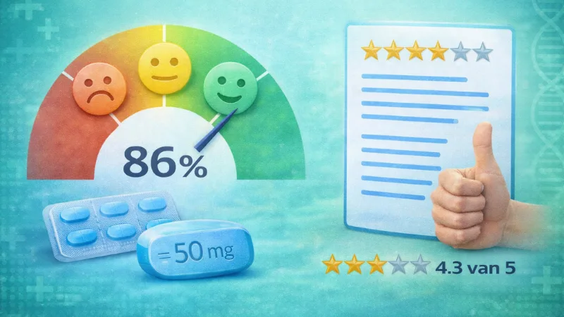 Tevredenheid van Kamagra gebruikers met beoordeling en gemiddelde score van 4.3 uit 5