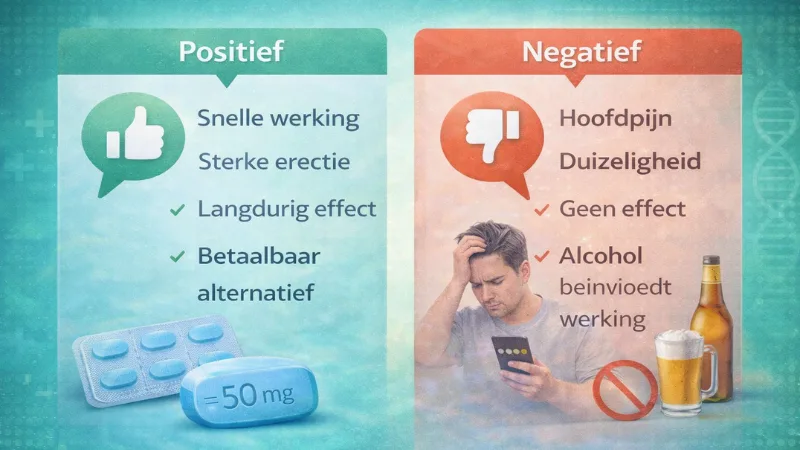 Overzicht van positieve en negatieve Kamagra ervaringen zoals snelle werking en bijwerkingen