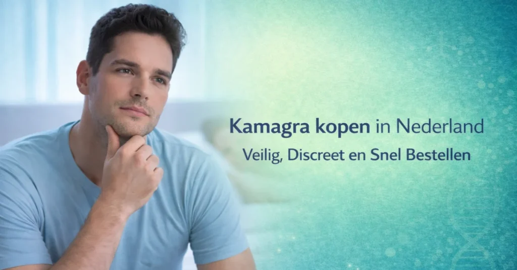 Man zit op bed en denkt na over erectieproblemen en Kamagra kopen in Nederland