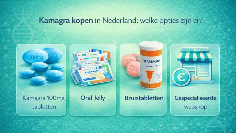 Kamagra oral jelly en bruistabletten met verschillende varianten op tafel