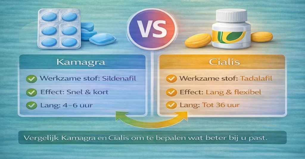 Vergelijking Kamagra vs Cialis met verschillen in werking duur en effect