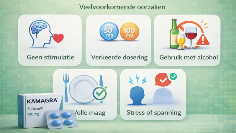 Overzicht van redenen waarom Kamagra niet werkt zoals verkeerde dosering alcohol en stress