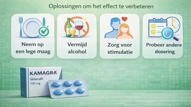 Oplossingen en tips als Kamagra niet werkt zoals lege maag vermijden alcohol en juiste dosering