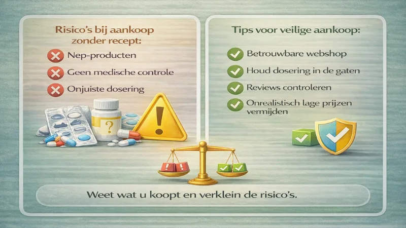 Risico's en tips bij Kamagra zonder recept zoals nep producten en veilige aankoop adviezen