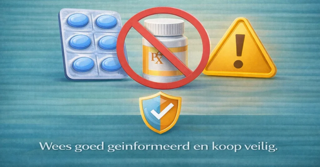 Kamagra zonder recept met waarschuwing voor risico's en uitleg over veilige aankoop