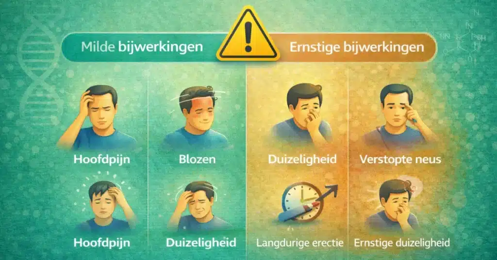 Overzicht van Sildenafil bijwerkingen met milde en ernstige klachten visueel weergegeven