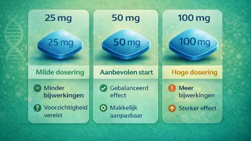 Vergelijking van Sildenafil doseringen 25 mg 50 mg en 100 mg met effecten en bijwerkingen