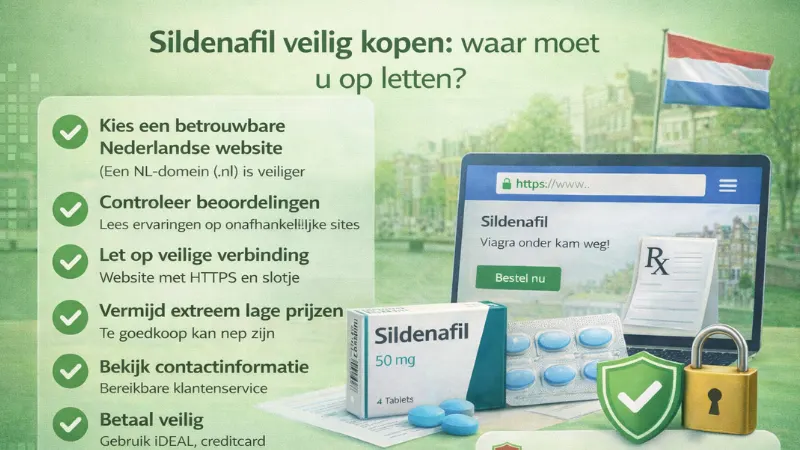 Checklist voor veilig Sildenafil kopen in Nederland met tips zoals betrouwbare website en veilige betaling