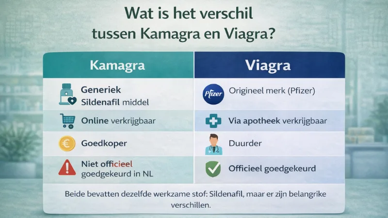 Overzicht van verschillen tussen Kamagra en Viagra zoals prijs verkrijgbaarheid en goedkeuring