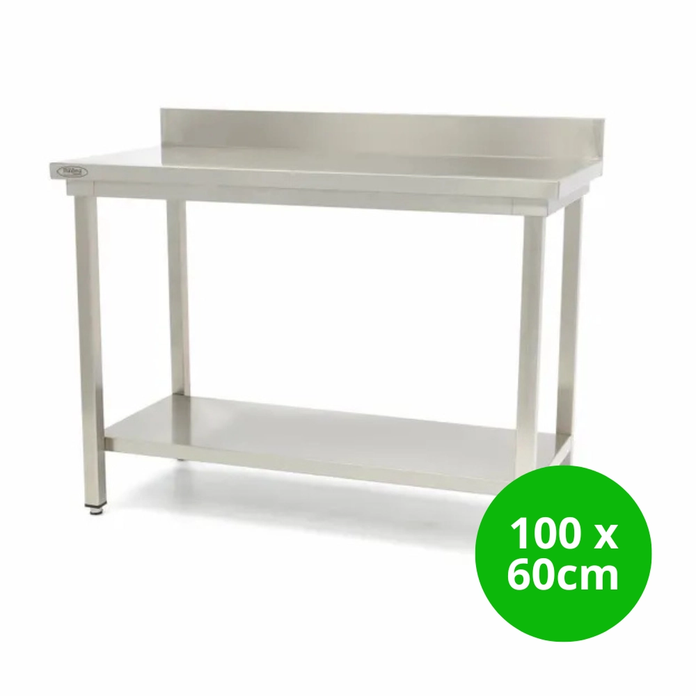 Gastro Edelstahltisch - 100 x 60 cm - Einstellbare H?he - mit Backsplash und Lagerregal