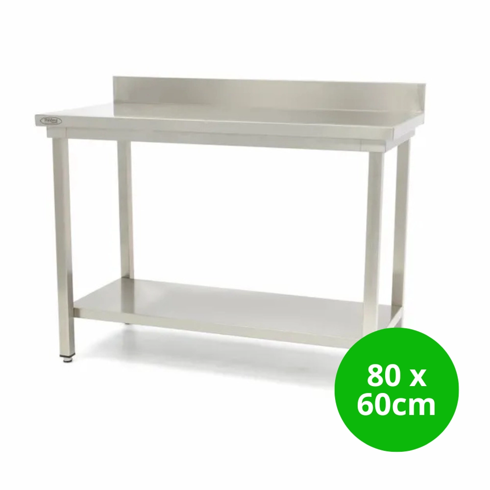 Gastro Edelstahltisch - 80 x 60 cm - Einstellbare H?he - mit Backsplash und Lagerregal